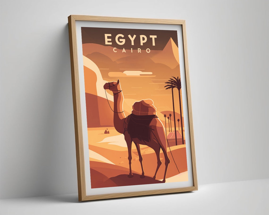 Egypt Cairo Camel Desert Pyramids Vintage Travel Poster Sunset - Image 5