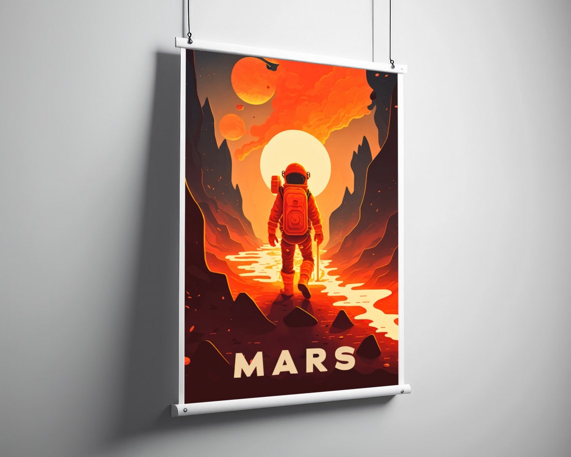 Mars Astronaut Red Planet Alien Landscape Retro Sci Fi Poster - Image 3