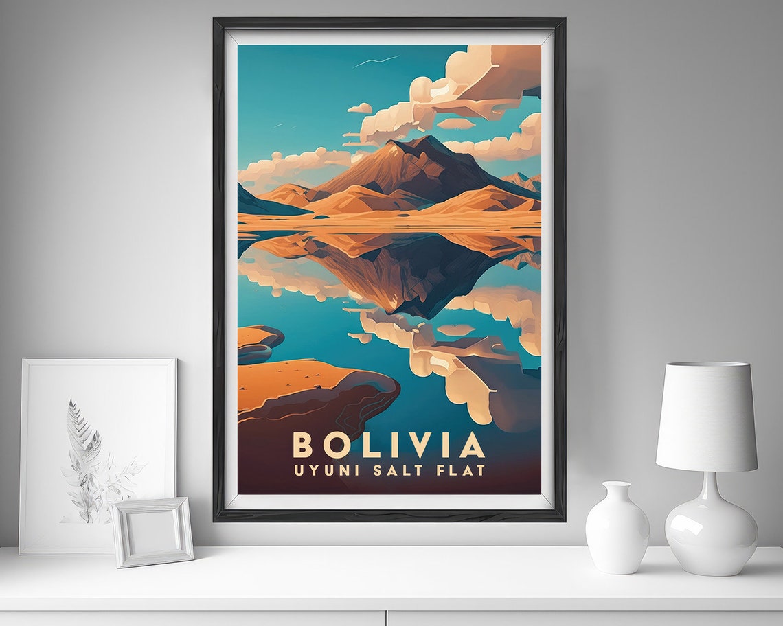 Bolivia Uyuni Salt Flat Travel Poster Bolivia Uyuni Salt Flat Wall Art Print Bolivia Painting Illustration Bolivia Watercolor Art - Image 4