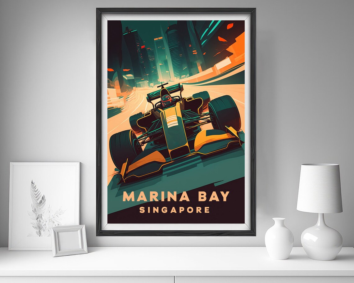 Marina Bay Singapore Grand Prix Race Car Night Street Poster - Image 4