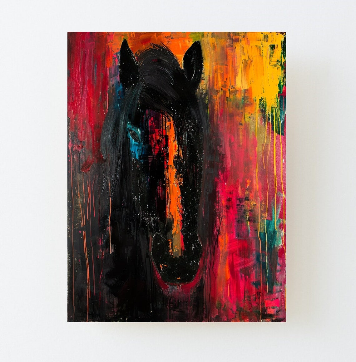 Colored Horse Head Abstract Oil Painting Bold Color Wall Art
