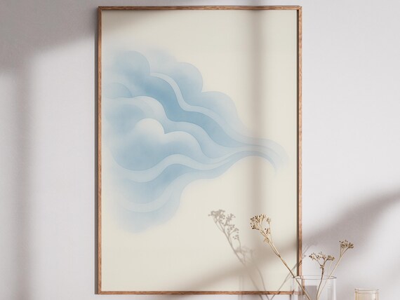 Present Mindfulness Wall Art Air Element Meditation Print Calming White Blue Watercolor Yoga Studio Decor Zen