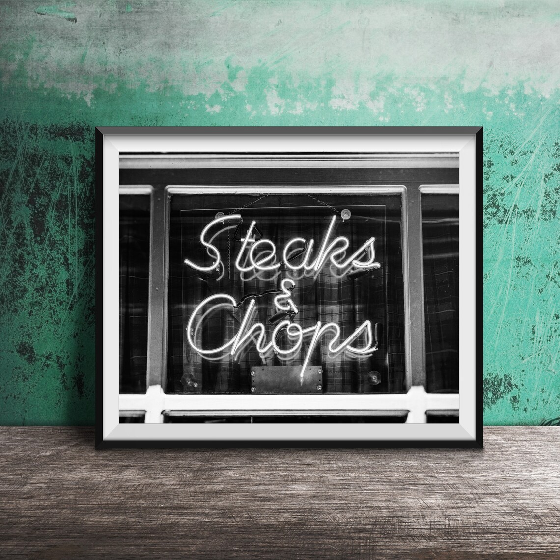 Steaks and Chops Red Neon Window Sign Steakhouse Photography Poster - Image 2