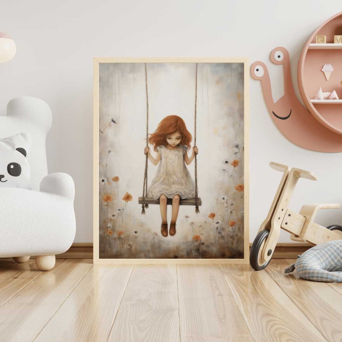 Vintage Rustic Nursery Art Little Girl On Swing Art For Little Girl Girls Room Wall Art Girly Wall Art Printprintable Girls Bedroom Art - Image 2
