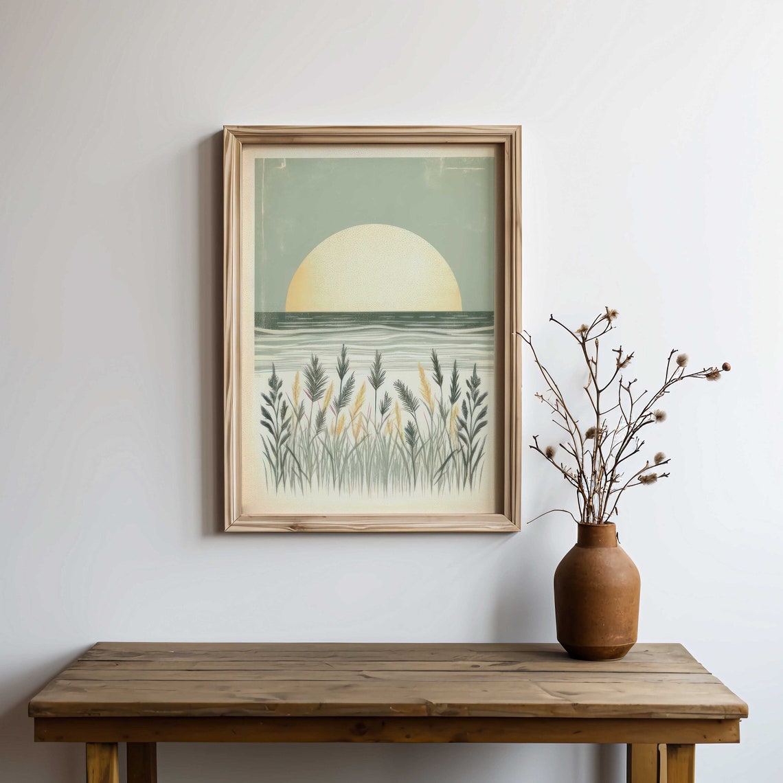 Minimalist Coastal Sunset Over the Ocean With Dune Grass Poster - Image 2