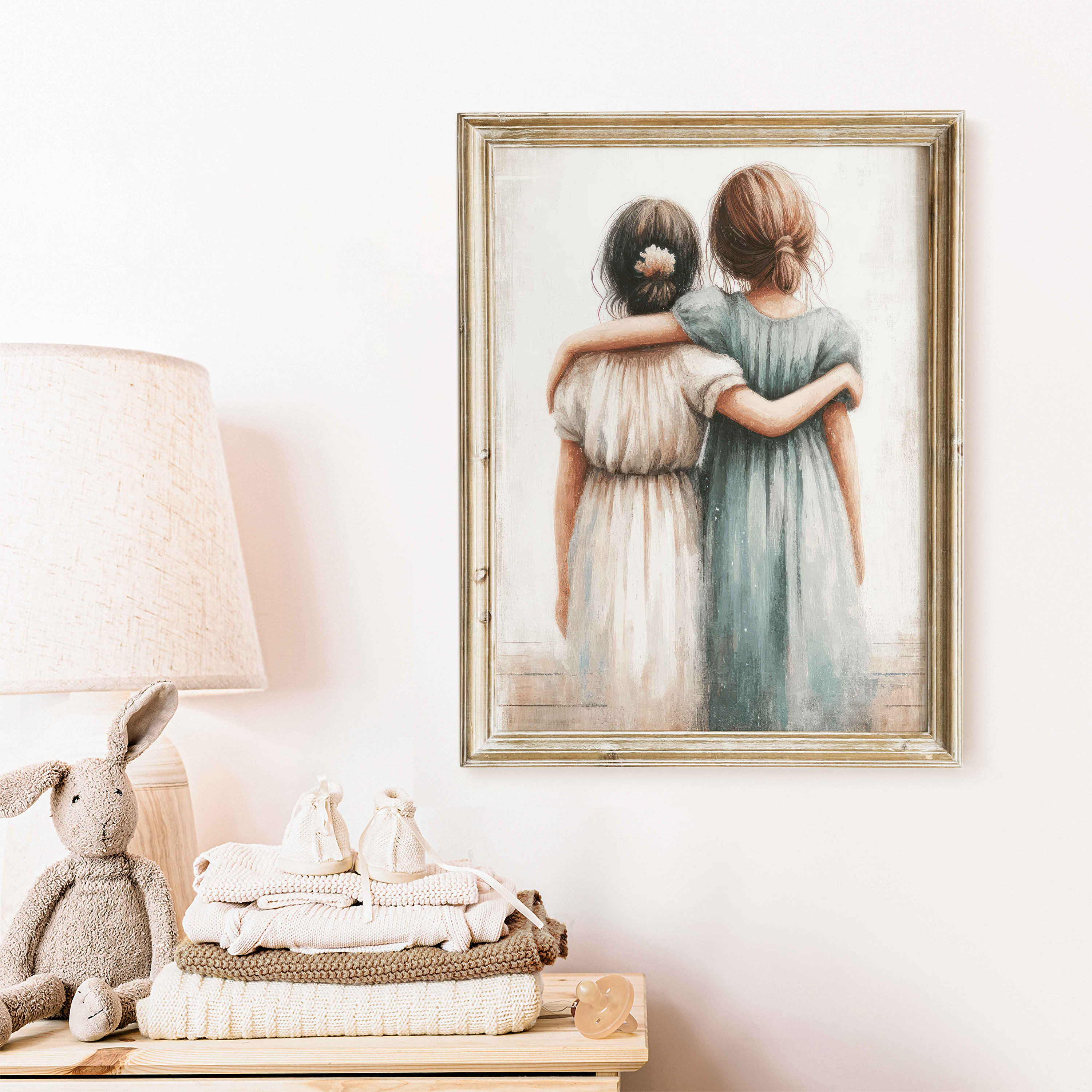 Best Friends Forever Sisterhood Two Girls in Dresses Wall Art - Image 2