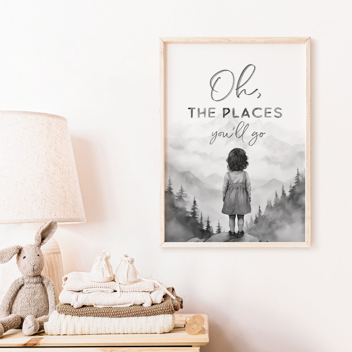 Oh the Places Youll Go Quote Girl Facing Misty Mountains Wall Poster - Image 2