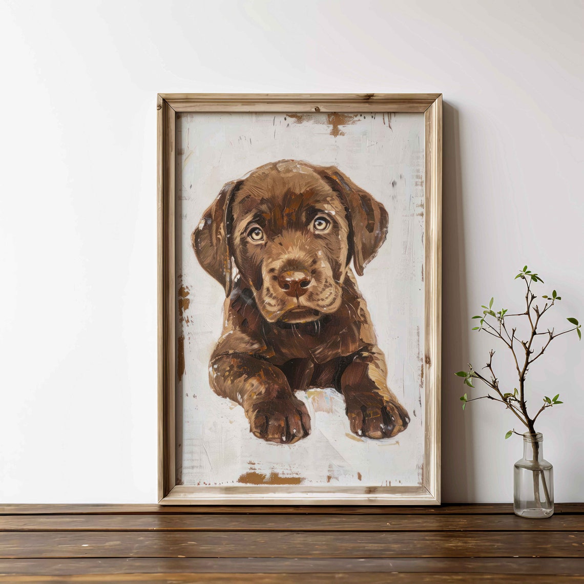 Chocolate Labrador Puppy Portrait Painterly Vintage Dog Art Poster