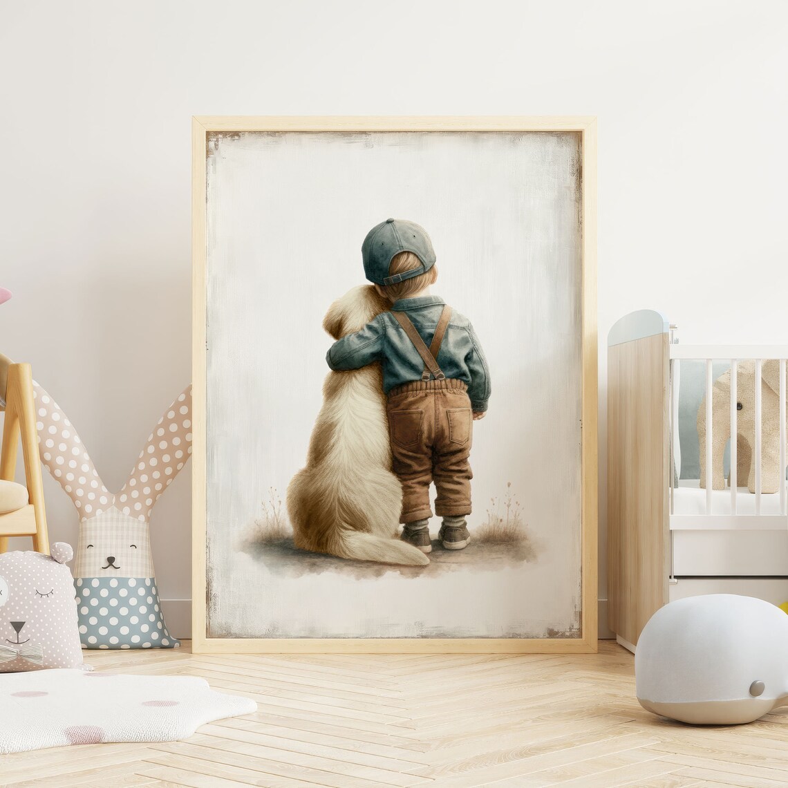 Boy and Golden Retriever Vintage Nursery Art Print - Image 2