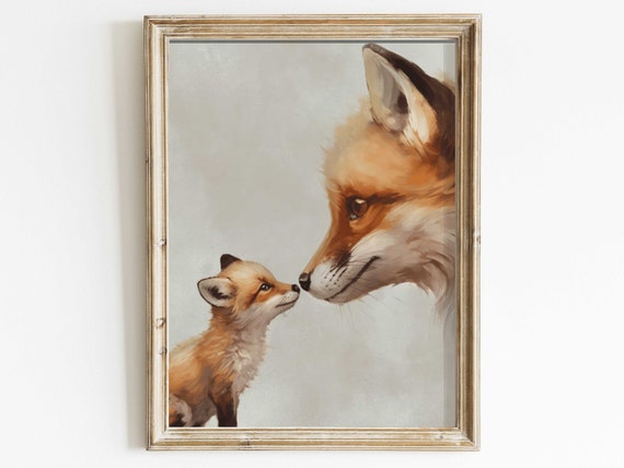Fox Nursery Decor Cute Animal Decor Mother Fox Baby Fox Kit Fox Painting Gender Neutral Kids Nursery Room Print Art Kids