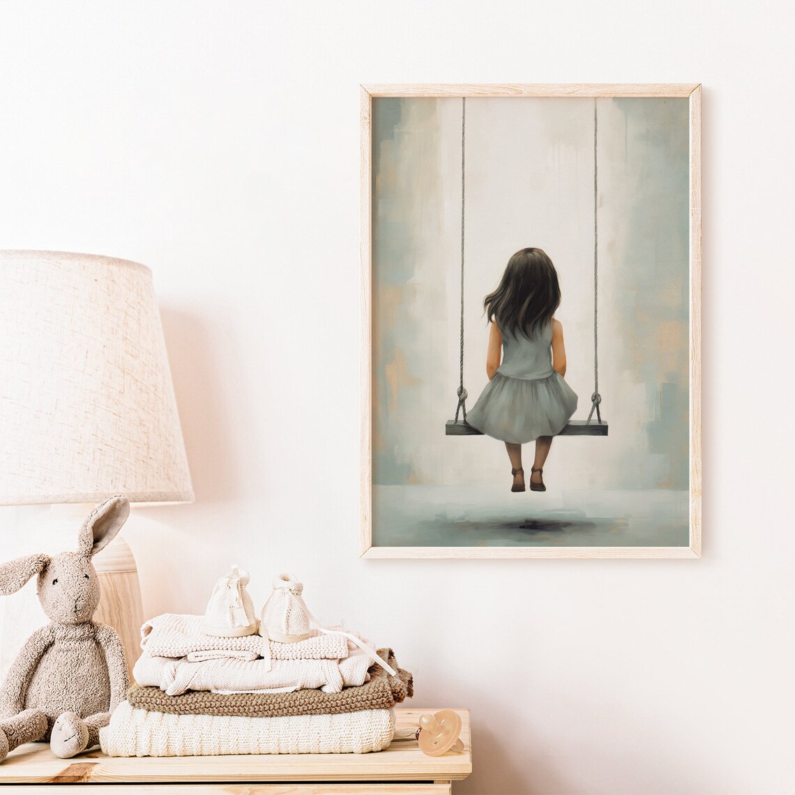 Little Girl on a Swing Back View Nursery Watercolor Art Print - Image 2