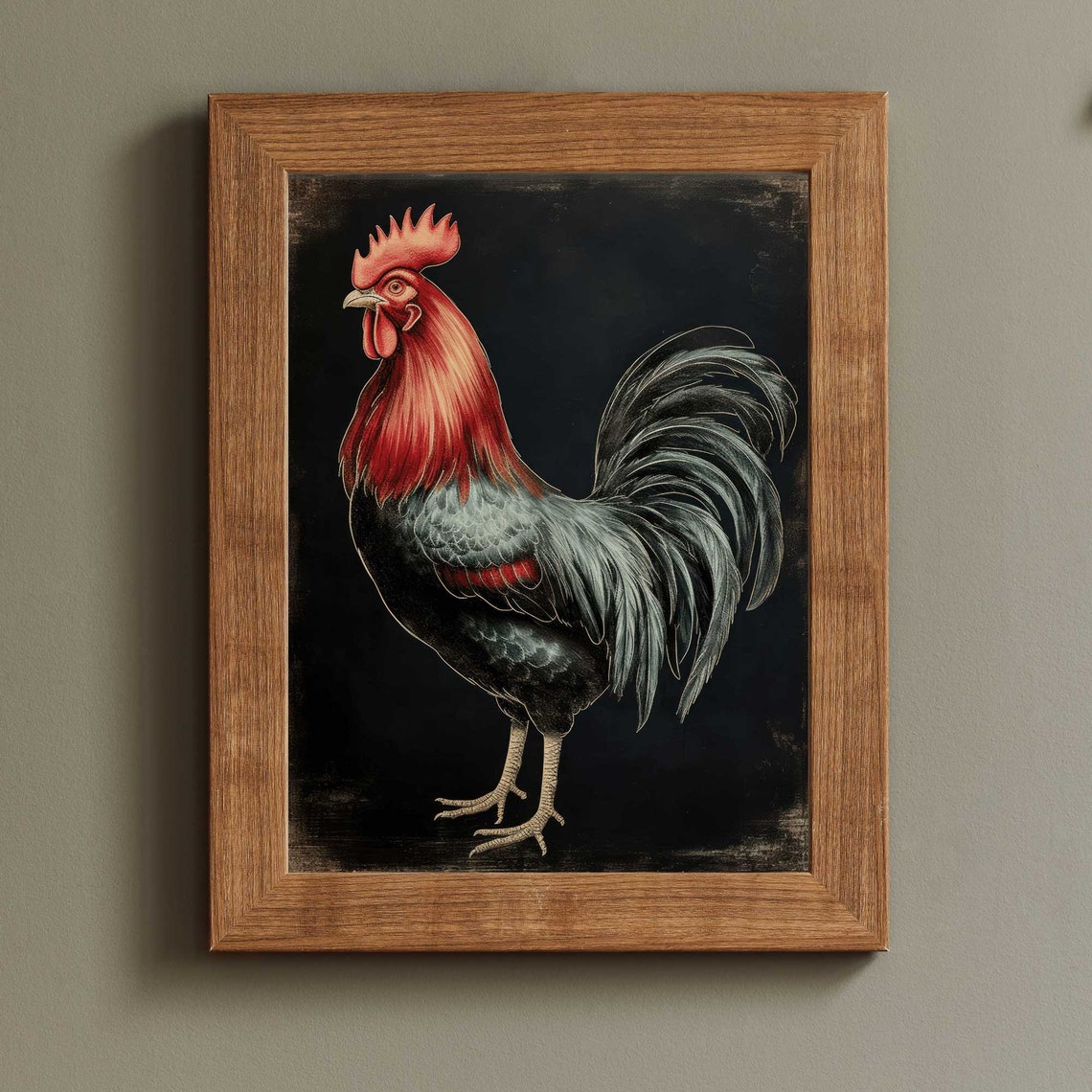 Proud Rooster Portrait With Red Plumage Black Background Poster - Image 2