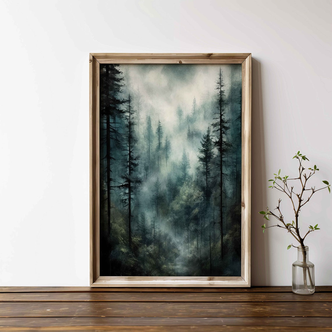 Dark Moody Misty Pine Forest Poster Dramatic Woodland Landscape Art - Image 3
