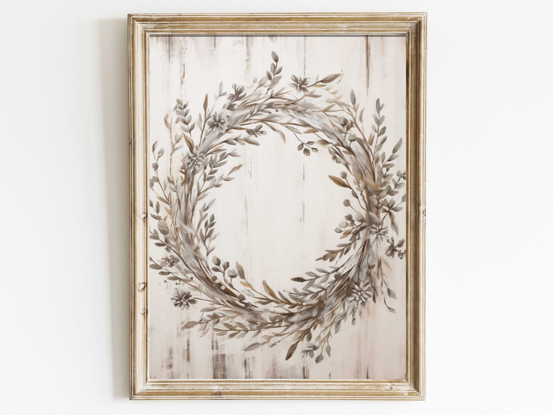 Muted Grey Eucalyptus Wreath On Whitewashed Wood Botanical Wall Art