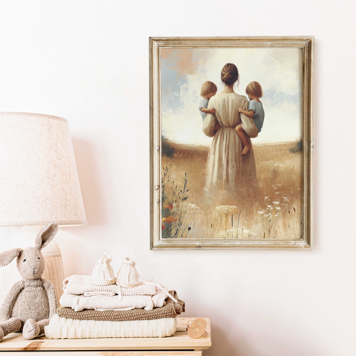 Mother Daughters Wall Art Twin Daughter Print Sisters Art Print Twin Sister Mom Painting Mother Daughter Art Family Art - Image 2