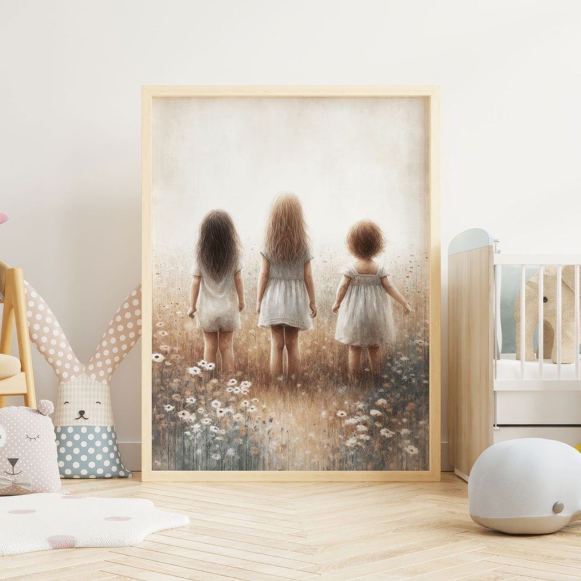 Three Sisters Standing Together in a Wildflower Meadow Poster - Image 2