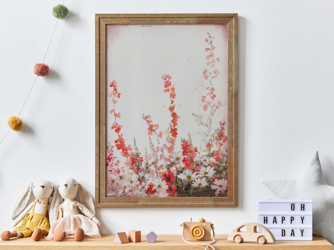 Coral Red Wildflower Garden Watercolor Floral Botanical Wall Art - Image 5