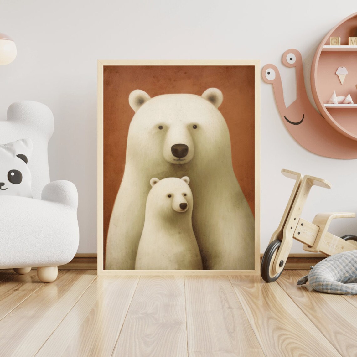 Polar Bear Parent and Cub in Arctic Watercolor Nursery Poster - Image 2