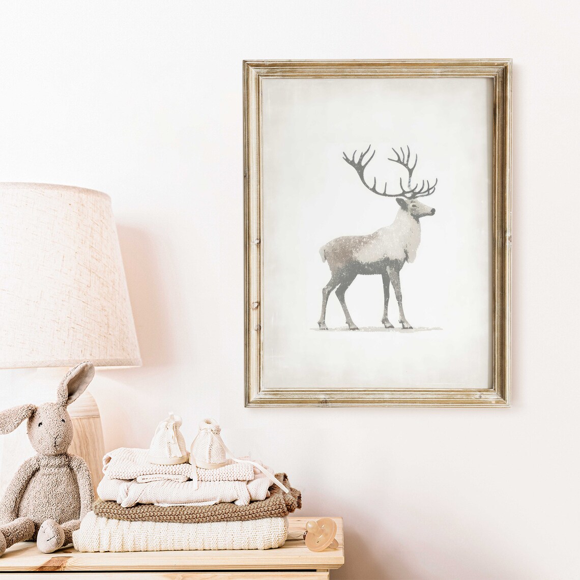 White Reindeer Minimalist Nordic Animal Watercolor Art Poster - Image 2