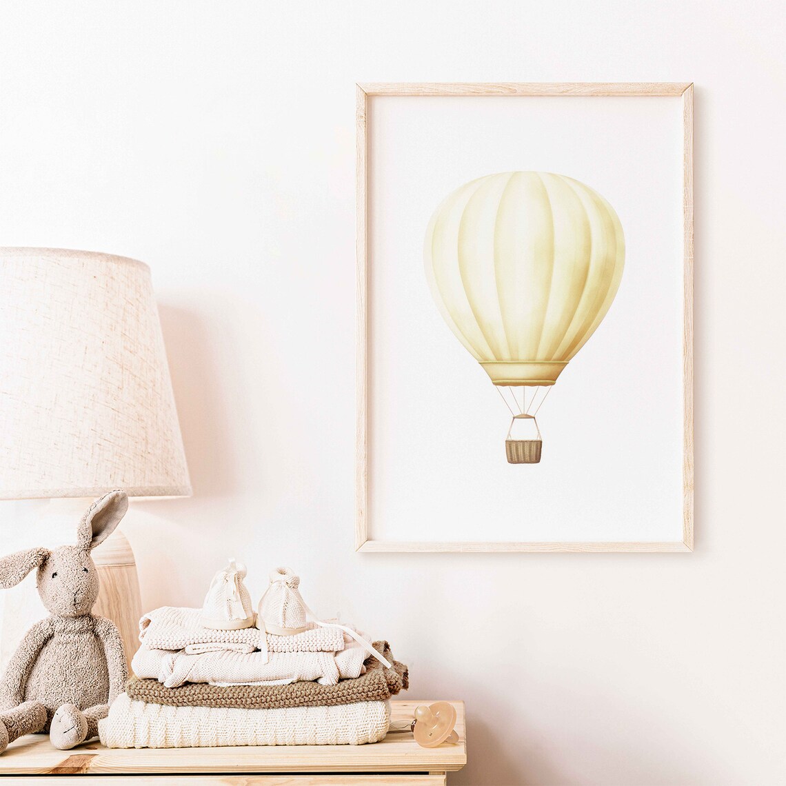 Yellow Hot Air Balloon Poster Minimalist Nursery Watercolor Travel Decor - Image 2