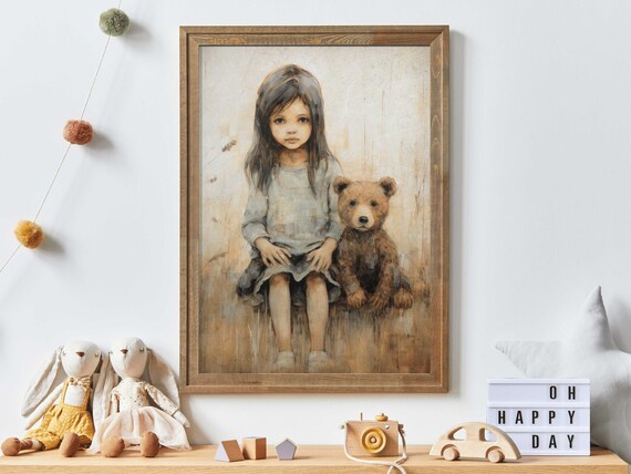 Cute Girls Room Wall Art Bear Nursery Print Girl And Bear Cub Toddler Room Decor Girl Rustic Nursery Decor Forest Animal Art