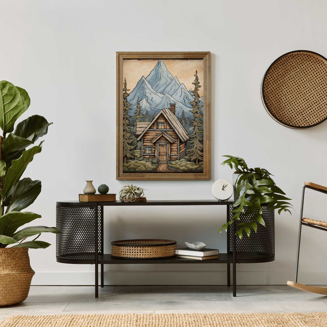Rustic A-Frame Wood Cabin in the Mountains Vintage Nature Poster - Image 2