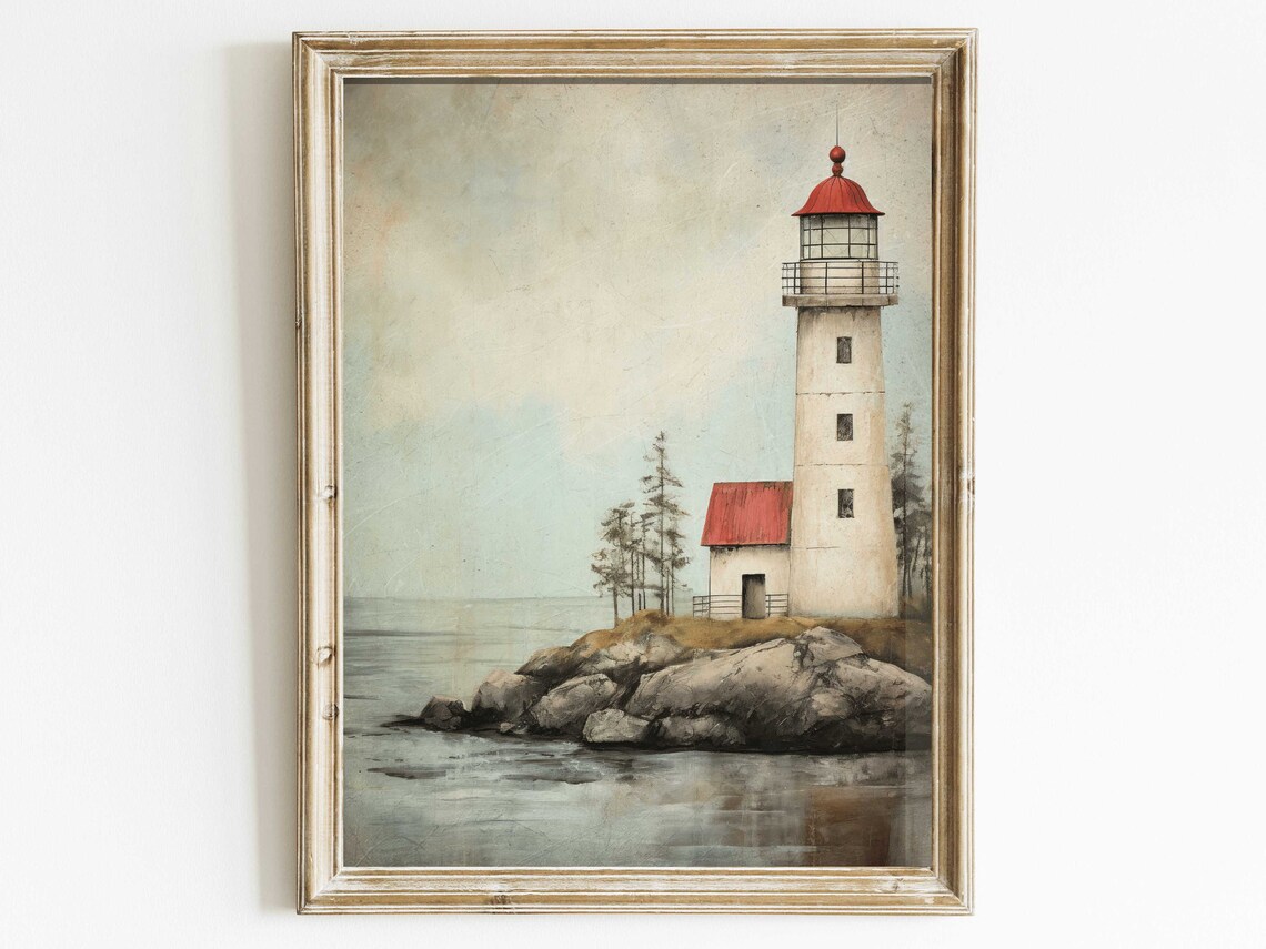 Lighthouse Vintage Art Print, Nautical Home Decor