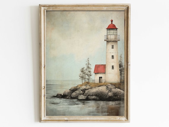 Lighthouse Vintage Art Print, Nautical Home Decor