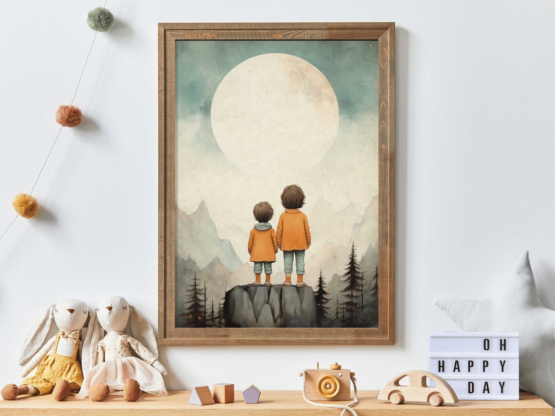 Brother And Sister Siblings Portrait, Vintage Art Print