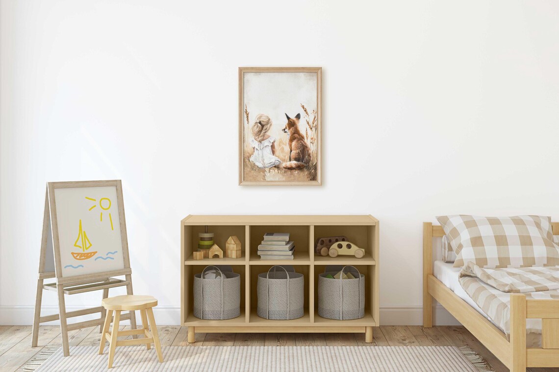 Fox Nursery Decor Vintage Girl and Fox Art Print - Image 3