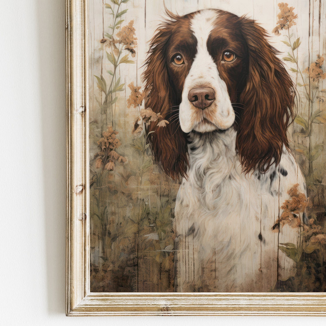 Springer Spaniel Portrait Among Wildflowers Vintage Dog Art Poster - Image 2