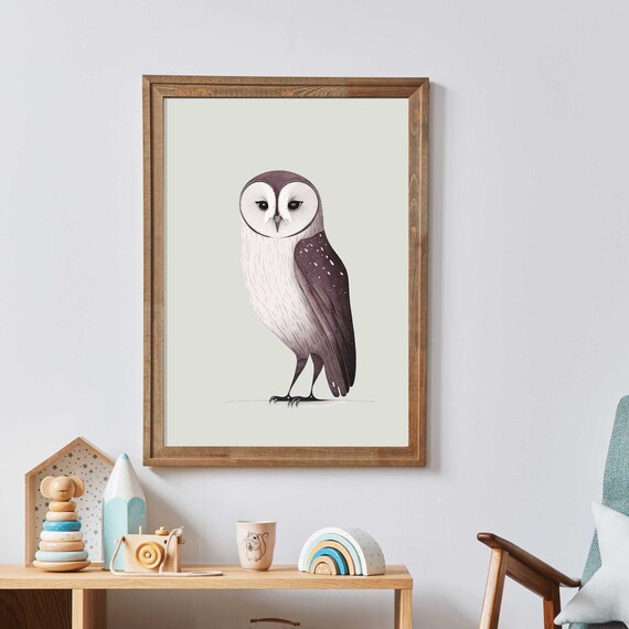 Barn Owl Minimalist Watercolor Nursery Animal Baby Room Poster