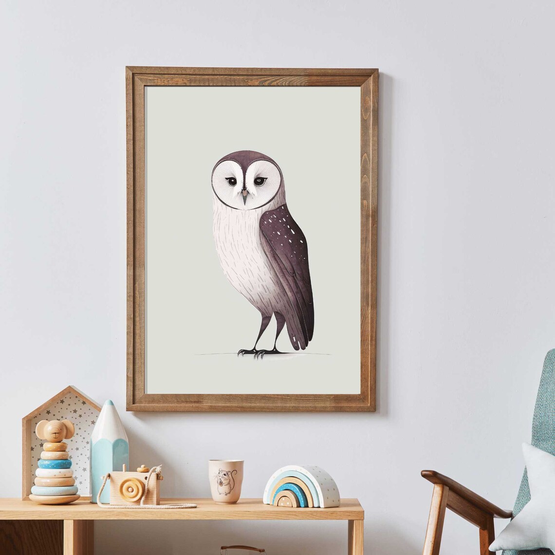 Barn Owl Minimalist Watercolor Nursery Animal Baby Room Poster