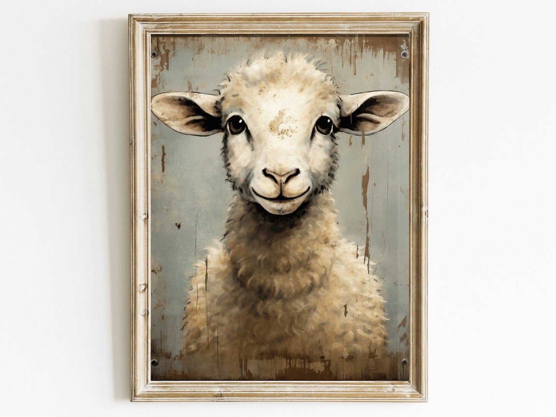 Sheep Art Print Vintage Animal Print Farm Animal Wall Art Farmhouse Home Decor Vintage Country Style Painting Art