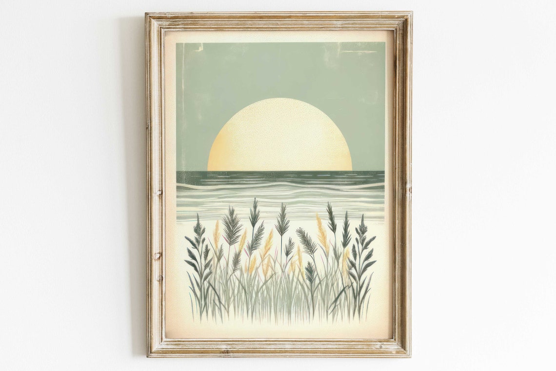 Minimalist Coastal Sunset Over the Ocean With Dune Grass Poster