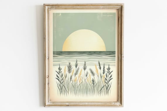 Minimalist Coastal Sunset Over the Ocean With Dune Grass Poster
