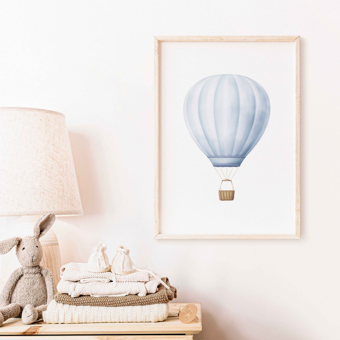 Light Blue Hot Air Balloon Minimalist Watercolor Nursery Art Print - Image 2