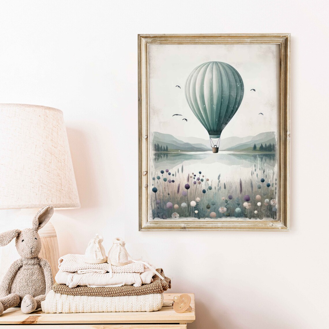 Hot Air Balloon Nursery Art, Teal Landscape Print - Image 2
