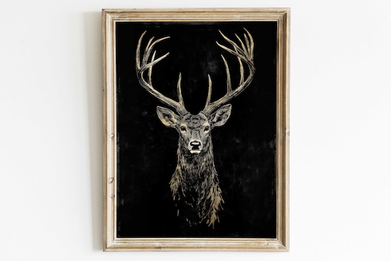 Deer Wall Art, Vintage Buck Minimalist Art Print