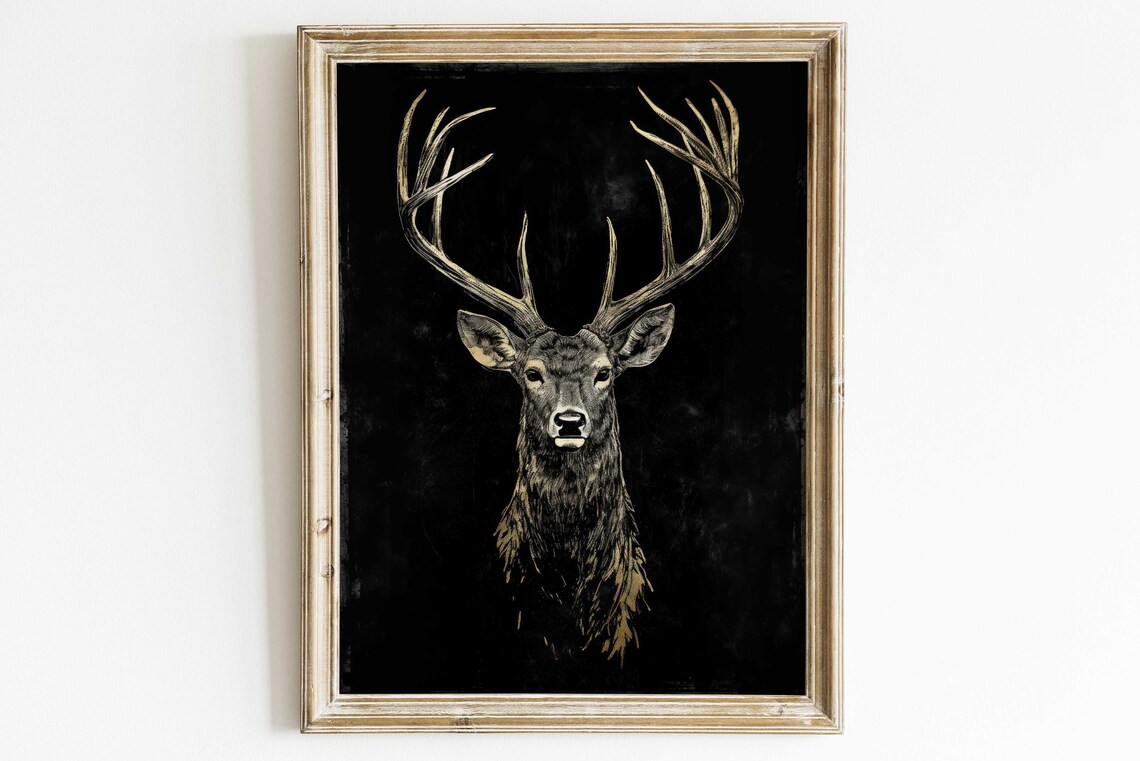 Deer Wall Art, Vintage Buck Minimalist Art Print