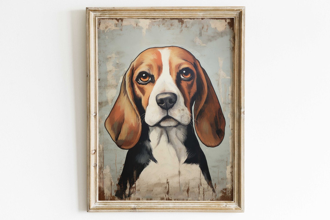 Vintage Beagle Dog Portrait Poster Rustic Expressive Canine Decor Art