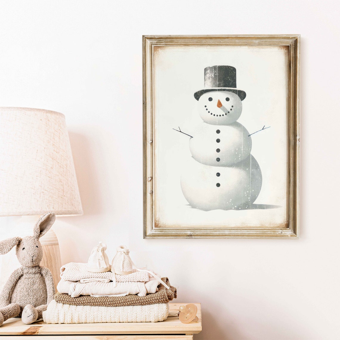 Vintage Snowman With Black Top Hat Christmas Nursery Art Poster - Image 2