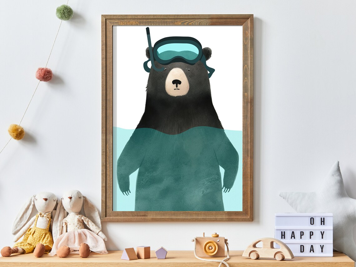 Black Bear Nursery Decor Minimalist Animal Art Print