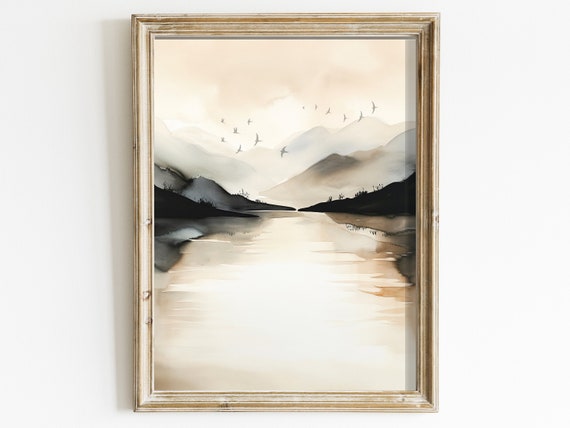 Watercolor Abstract Landscape Art Print, Beige