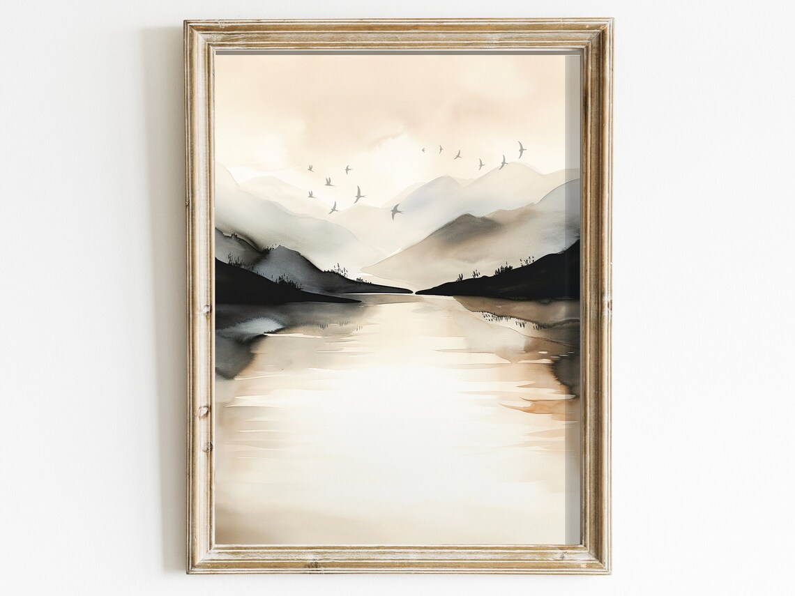 Watercolor Abstract Landscape Art Print, Beige