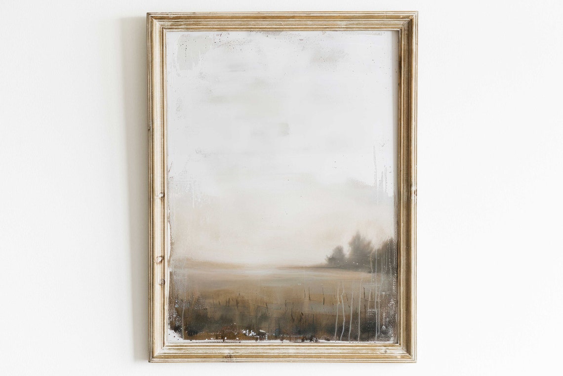 Serene Foggy Abstract Landscape Poster Warm Neutral Minimalist Decor - Image 2