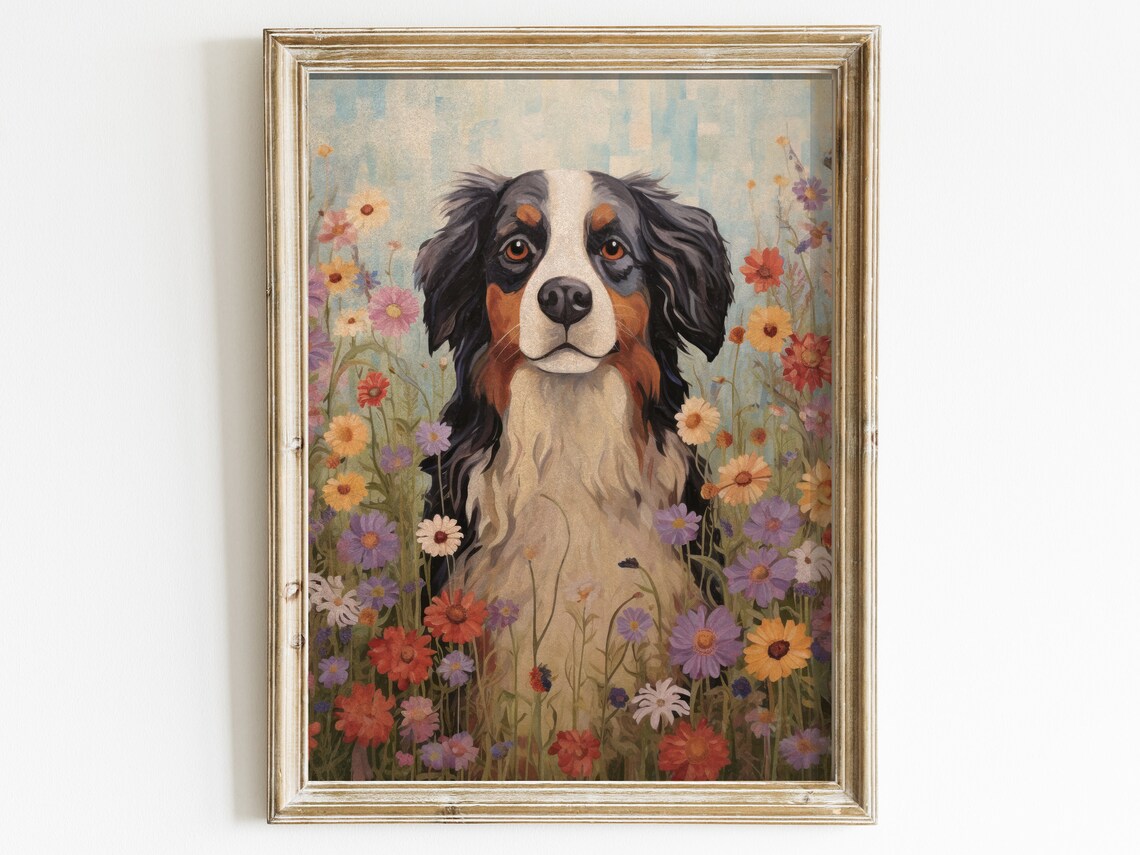 Bernese Mountain Dog Vintage Dog Portrait Art Print