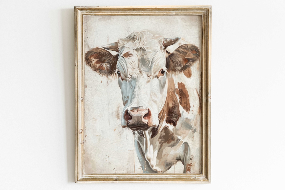 Brown and White Cow Face Close Up Rustic Farmhouse Animal Poster - Image 2