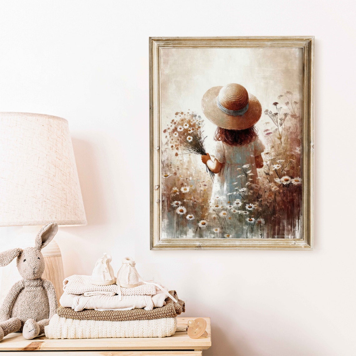Wildflower Field Nursery Art Cute Girls Room Wall Art Rustic Nursery Decor Vintage Art Girl Toddler Decor Girl Girl Wall Art - Image 2