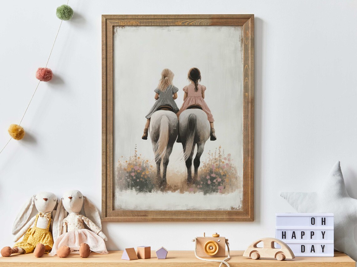 Horse Nursery Decor - Girls Horse Riding Art Print